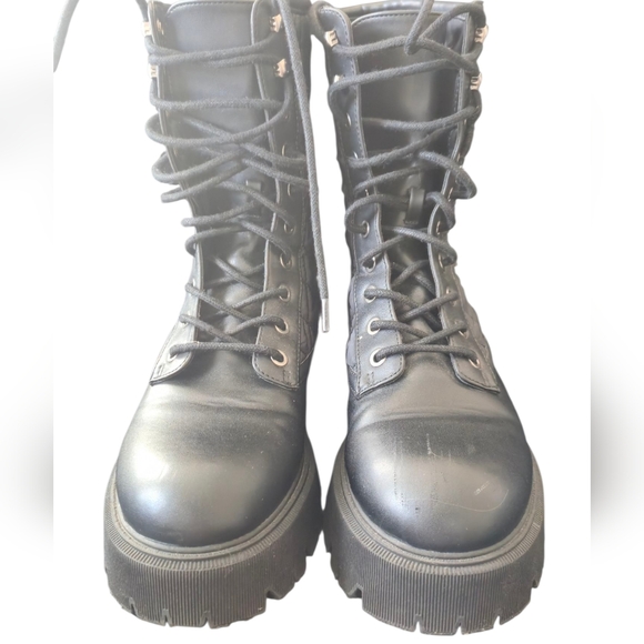 Bershka  Black Lace-Up Moto Boots - Picture 5 of 14